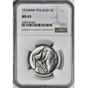 5 gold 1974, Fisherman, partially flat date