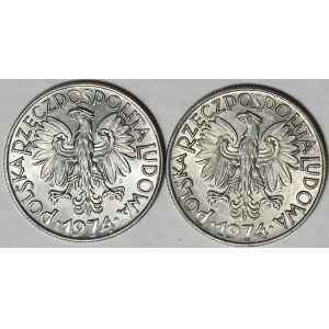 5 złotych 1974, Rybak, spłaszczone daty, zestaw 2 szt.