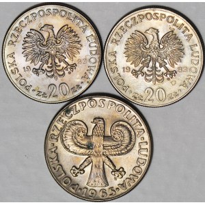 20 złotych 1983, Nowotko, najrzadszy rocznik - 2szt., 10 zł 1965 d. kolumna, mennicze, zestaw 3 szt.