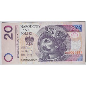 20 złotych 1994, druk TDLR Londyn, AA 0023924, dwa zera na początku