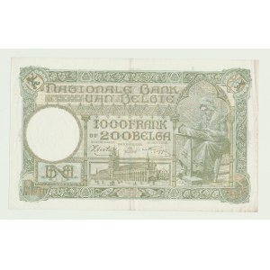 Belgium, 1000 francs = 200 belgas 1942