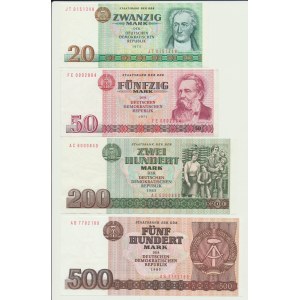Niemcy, DDR, 20 marek 1975, 50 marek 1971, 200 marek 1985 i 500 marek 1985