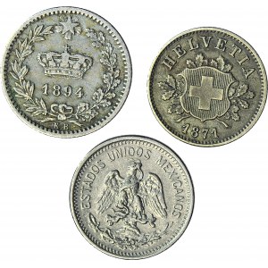 Mix świat, Włochy 1894, Szwajcaria 1871 i Meksyk 1906, zestaw 3 szt.