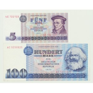 Niemcy, DDR, 5 marek ser. NE i 100 marek ser. AC 1975