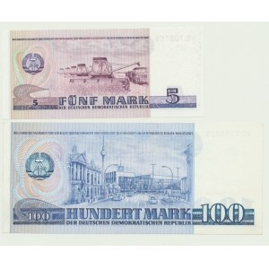 Niemcy, DDR, 5 marek ser. NE i 100 marek ser. AC 1975
