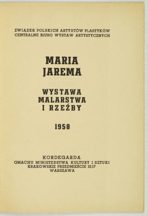 CBWA. Maria Jarema. Exhibition of paintings and sculpture. 1958.