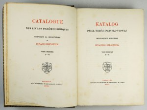 BERNSTEIN Ignacy - Catalogue of works of proverbial content composing the bibljotek .... Vol. 1-2. Warsaw 1900. print....