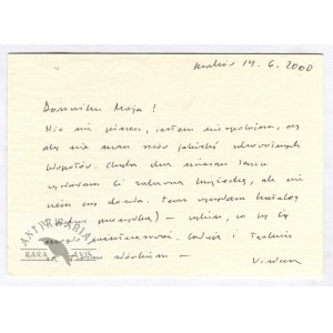 Szymborska W. - Handwritten die-cut of 14 VI 2000.