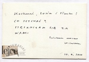 Szymborska W. - Handwritten sticker with correspondence, dated. 10 IX 2010