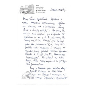 List odręczny W. Tatarkiewicza kierowany do Z. Najdera, dat. 10 V 1967 w Neapolu.