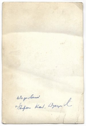 [WYSZYÑSKI Stefan]. Handwritten signature of Primate Stefan Wyszynski on the back of a photograph with an image of Our Lady of Częn...