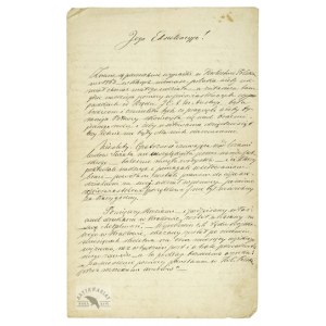 List J. Wywiałkowskiego, wydawcy, jako świadectwo represji popowstaniowych w Galicji, dat....