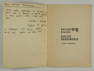 BRECHT B. - Elegies of Bukovina. 1974. with a dedication by Richard Krynicki.