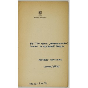 KERN L. J. - Wolne wnioski. 1954. Dedykacja autora.