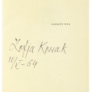 KOSSAK Zofia – Ognisty wóz. 1963. Podpis autorki.