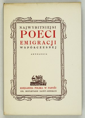 LAM Stanislaw - The most outstanding poets of modern emigration. An anthology. Published ... Paris [1951]. Polish Bookstore. 8,...