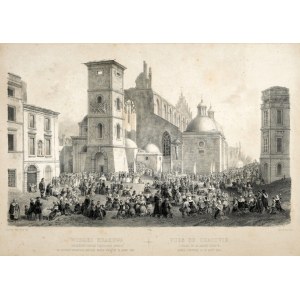 [KRAKOW]. Views of Krakow. A service on the ruins of the Holy Trinity Church. Lithograph....