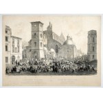 [KRAKOW]. Views of Krakow. A service on the ruins of the Holy Trinity Church. Lithograph....