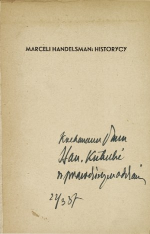 M. Handelsman - Historians. 1937. dedication of the author to S. Kutrzeba.