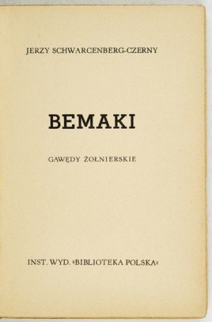 SCHWARCENBERG-CZERNY Jerzy - Bemaki. Soldier's storytelling. [Warsaw 1938]. Publishing Institute 