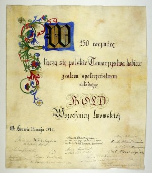 Feministki lwowskie w hołdzie Uniwersytetowi. 1912. Dyplom pergaminowy