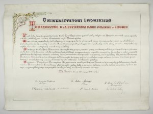 Lvov scholars in tribute to the University. 1912. commemorative diploma.