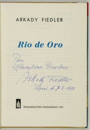 FIEDLER A. - Rio de Oro. 1971. with dedication by the author.
