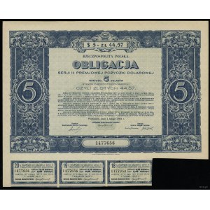 Rzeczpospolita Polska (1918-1939), obligacja pożyczki dolarowej wartości 5 dolarów = 44.57 złotego, 1.02.1931, Warszawa
