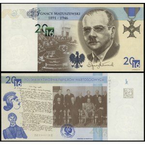 Polska, banknot testowy PWPW - Ignacy Matuszewski, 2016