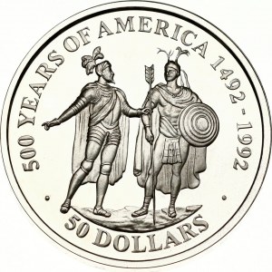 Cook Islands 50 Dollars 1990 Cortez and Montezuma