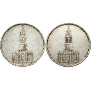 Germany Third Reich 5 Reichsmark 1934 A & 1935 D Potsdam Garrison Church Lot of 2 Coins