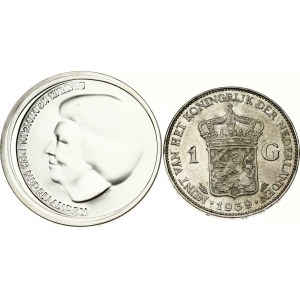 Netherlands 1 Gulden 1939 & 10 Euro 2002 Lot of 2 Coins