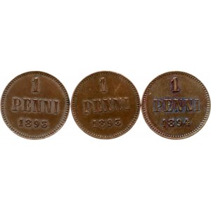 Russia for Finland 1 Penni 1893 & 1894 Lot of 3 coins