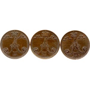 Russia for Finland 1 Penni 1893 & 1894 Lot of 3 coins