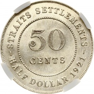 Straits Settlements 50 Cents 1921 NGC UNC DETAILS