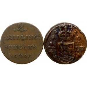 Sweden 1/4 Ore 1641 & Norway 2 Skilling 1827 Lot of 2 Coins