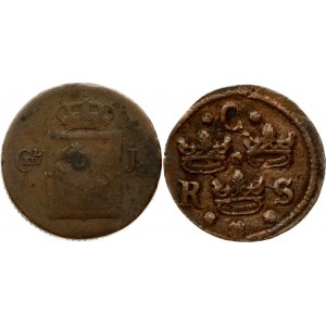 Sweden 1/4 Ore 1641 & Norway 2 Skilling 1827 Lot of 2 Coins