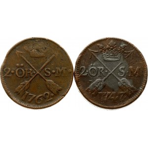 Sweden 2 Ore 1747 & 1762 Lot of 2 Coins