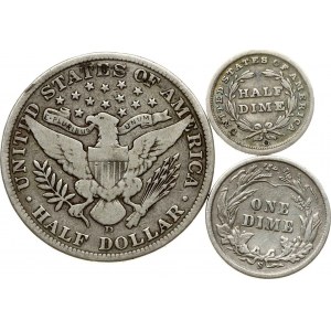 USA ½ Dime - ½ Dollar 1838-1906 Lot of 3 Coins