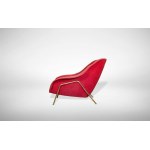 Vintage Red Armchair, Vintage armchair with padded wooden structure;  Base with brass tubular. Unique and innovative design for the time, very comfortable and  enveloping.