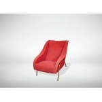 Vintage Red Armchair, Vintage armchair with padded wooden structure;  Base with brass tubular. Unique and innovative design for the time, very comfortable and  enveloping.