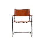 S34 Cognac Armchair, A midcentury chair realized in steel and aniline leather. 