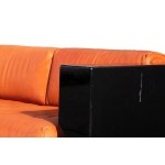 Saratoga Armchair, Saratoga armchair/sofa designed by Massimo and Lella Vignelli in lacquered wood and orange leather. Good condition apart from some scratches on the arms, particularly on the left arm, and on the lower edges.