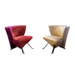 Jada Armchairs, A couple of armchair realized in velvet and leather. Yellow and red colored.