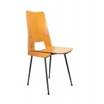 Vintage dinner chairs, A set of six chairs for Legni Curvati realized in birch plywood and black tubolar metal.