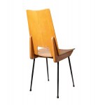 Vintage dinner chairs, A set of six chairs for Legni Curvati realized in birch plywood and black tubolar metal.