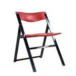 Set of 2 P08 folding chairs, A set of two red and black folding chairs.  The seat and backrest are in red painted polyamide (nylon).