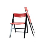 Set of 2 P08 folding chairs, A set of two red and black folding chairs.  The seat and backrest are in red painted polyamide (nylon).