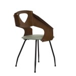 Set of six chairs, Six chairs in curved teak plywood, structure in metal rod.