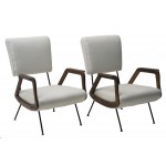 Pair of armchairs, armchairs with s tructure in painted metal and brass, wooden armrests, upholstery  covered in fabric